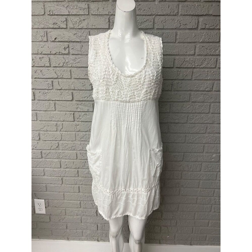 Vasna Women White Cotton Crochet Beach Cover-Up Mini Dress Size S